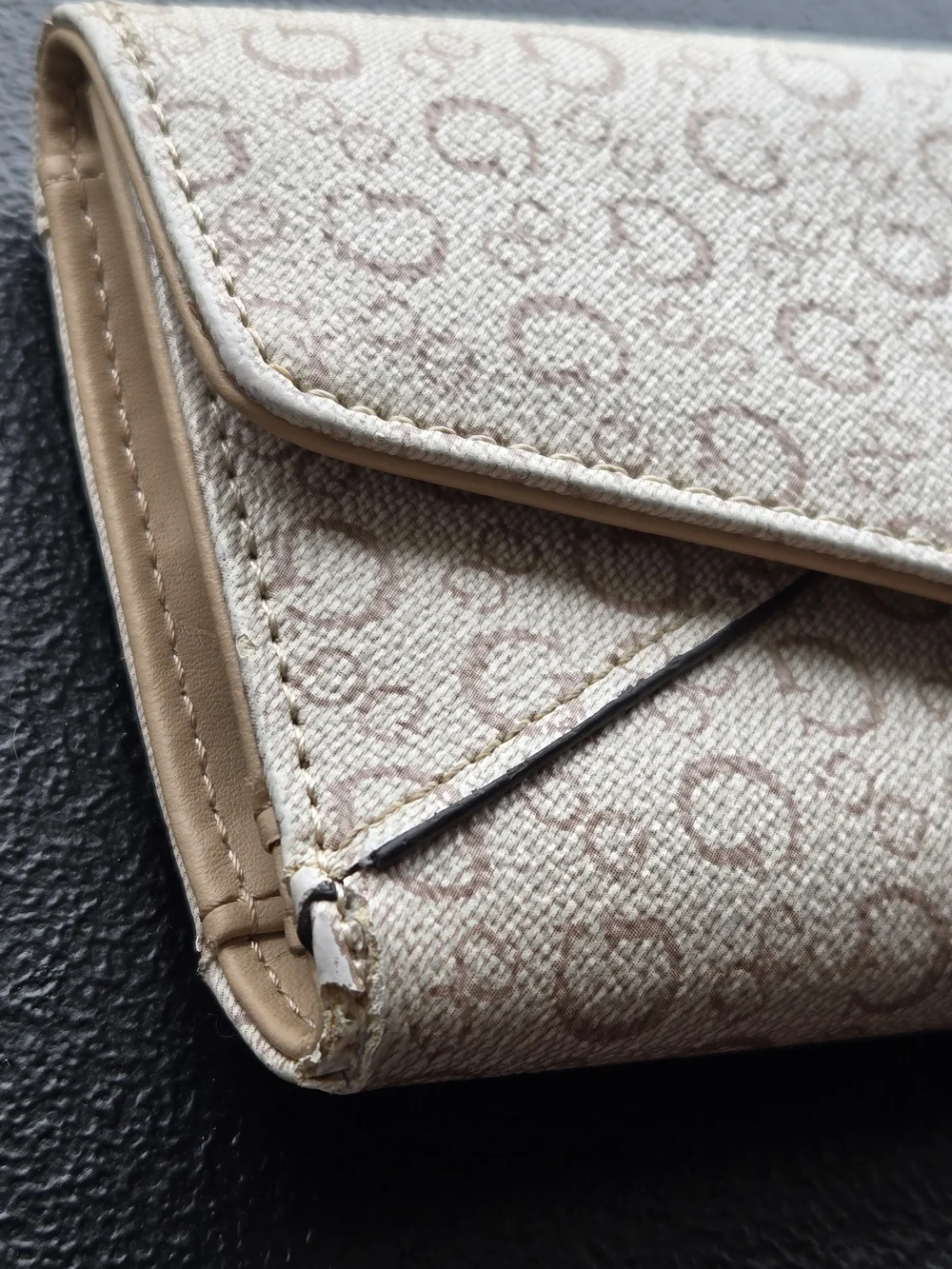 GUESS Beige Monogram Envelope Wallet with Silver Logo